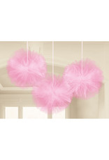 Tule fluffy  pompoms baby roze 3 stuks