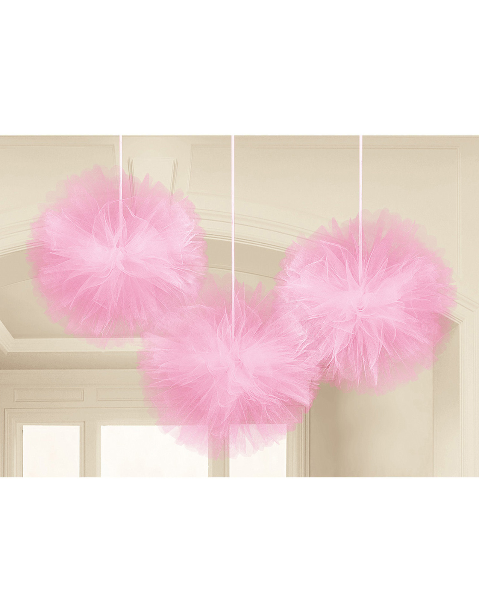 Tule fluffy  pompoms baby roze 3 stuks