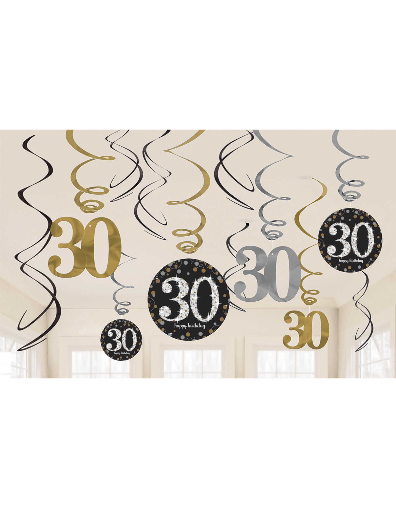 Amscan sparkling hangdecoratie 30 jaar zwart/zilver