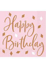 Servetten happy birthday rosé/roze 33 x 33 cm 16 stuks