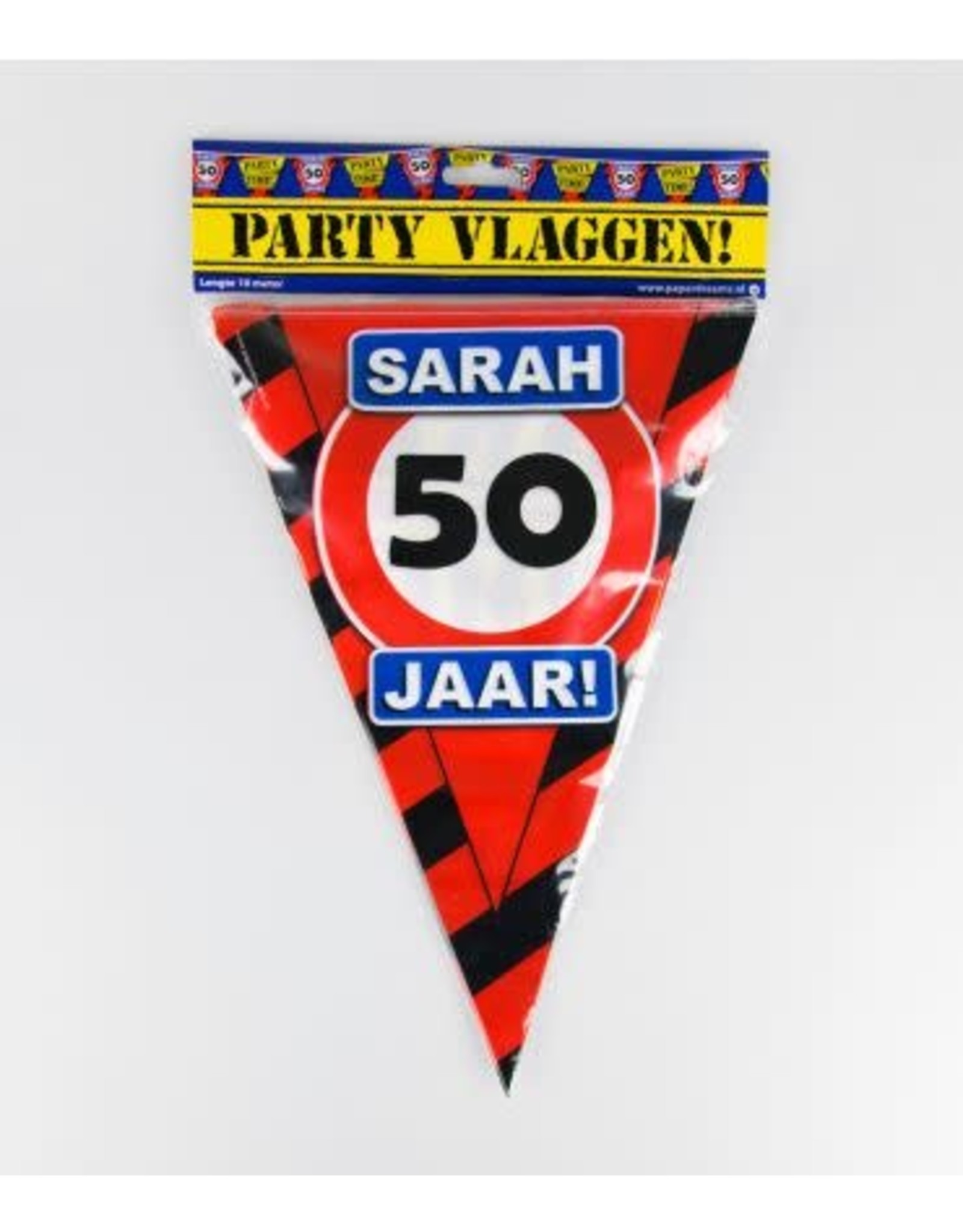 Verkeersbord vlaggenlijn 50 jaar Sarah 10 meter