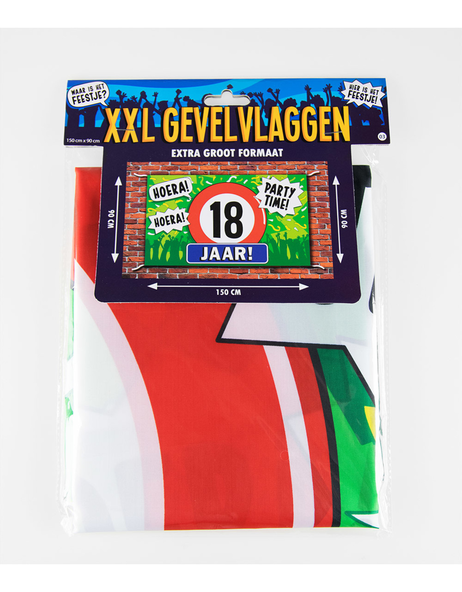 XXL gevelvlag 18 jaar 150 x 90 cm