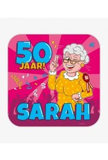Huldeschild cartoon Sarah 50 jaar