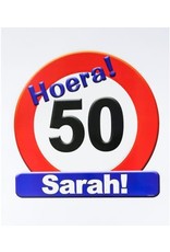 Huldeschild verkeersbord Sarah 50 jaar