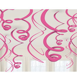 Swirl hangdecoratie fuchsia 12 stuks
