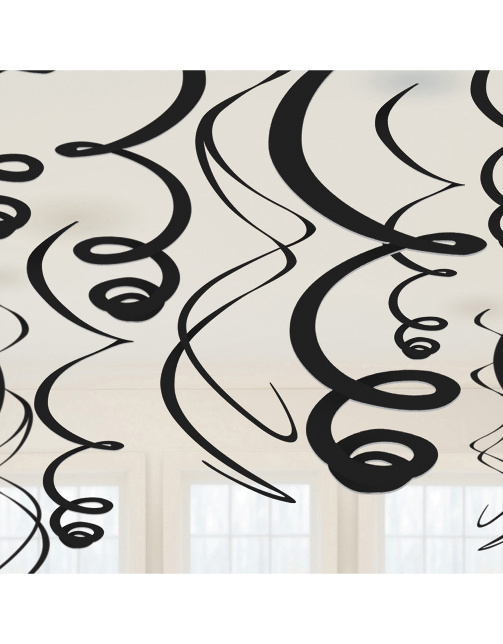 Swirl hangdecoratie zwart 12 stuks