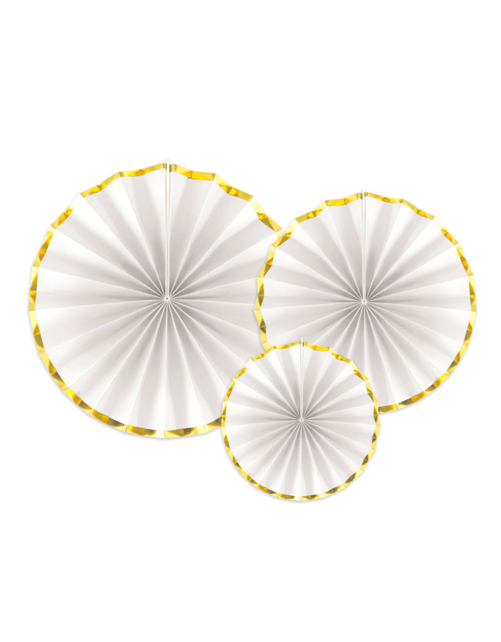 Partydeco rosettes wit met gouden rand 3-pack