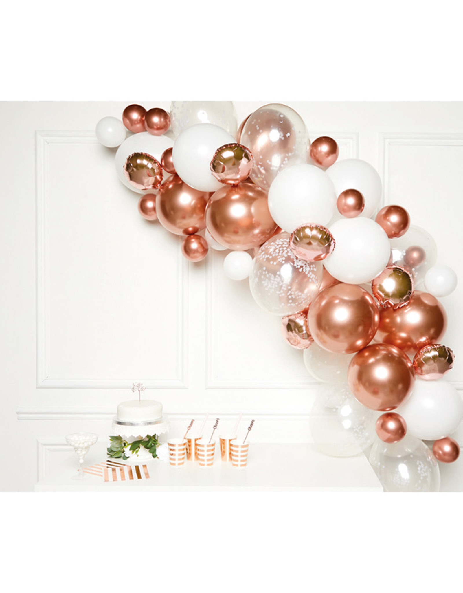 Ballonnenboogset DIY rosé gold/wit 66 ballonnen