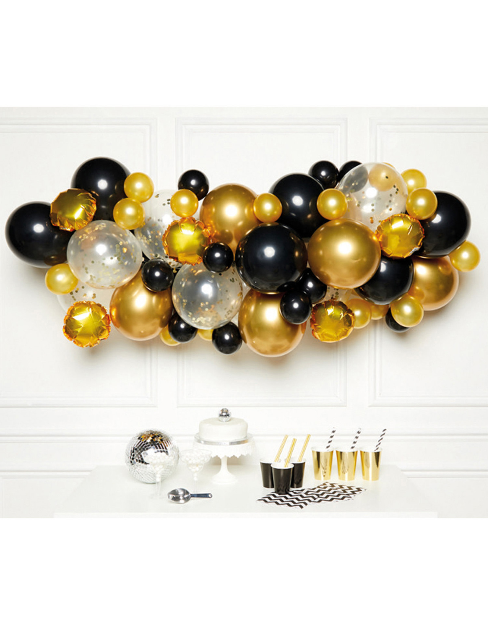 Ballonnenboogset DIY zwart/goud 66 ballonnen