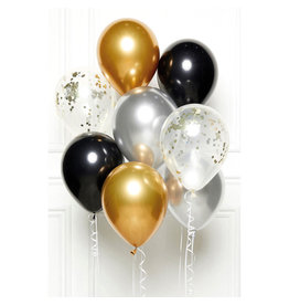 Ballonnenset goud, zilver, zwart 8 stuks