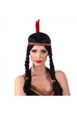 Boland pruik indiaanse Annea met hoofdband zwart