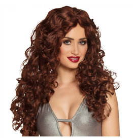 Boland pruik lang krullend bruin Veronica 1 stuk