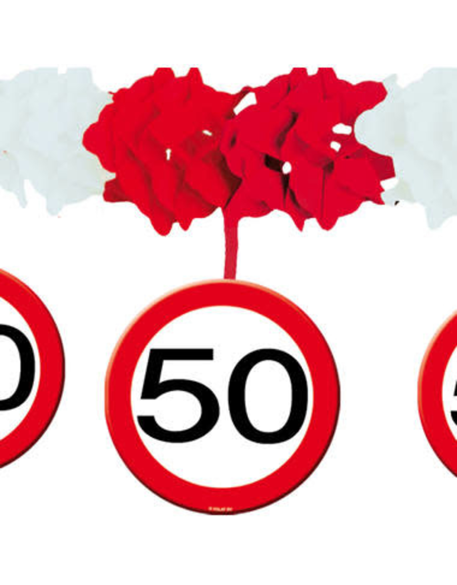 Verkeersbord slinger met hangdeco 50 jaar 4 meter