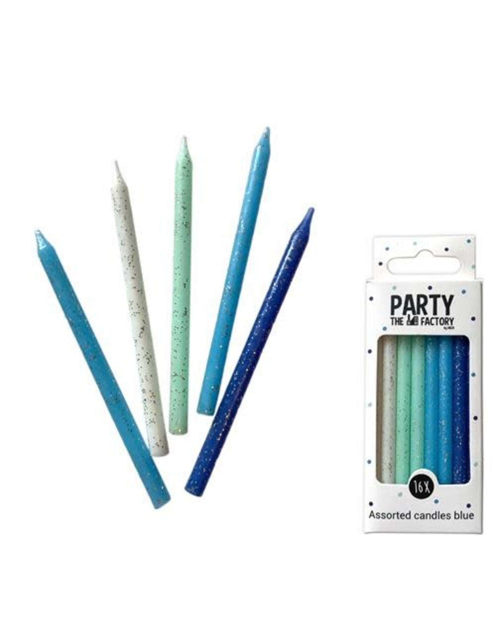 The party factory glitter kaarsjes blauw 16 stuks