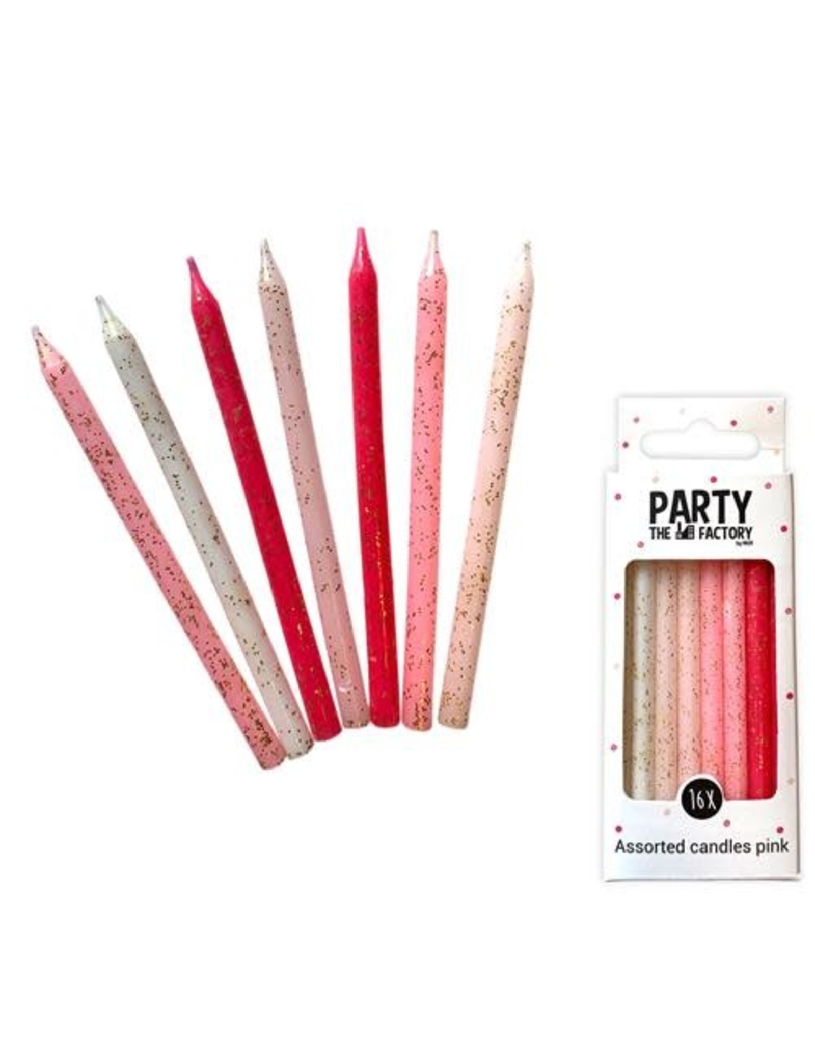 The party factory glitter kaarsjes roze 16 stuks