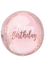Folieballon orbz rose goud happy birthday 38 x 40 cm