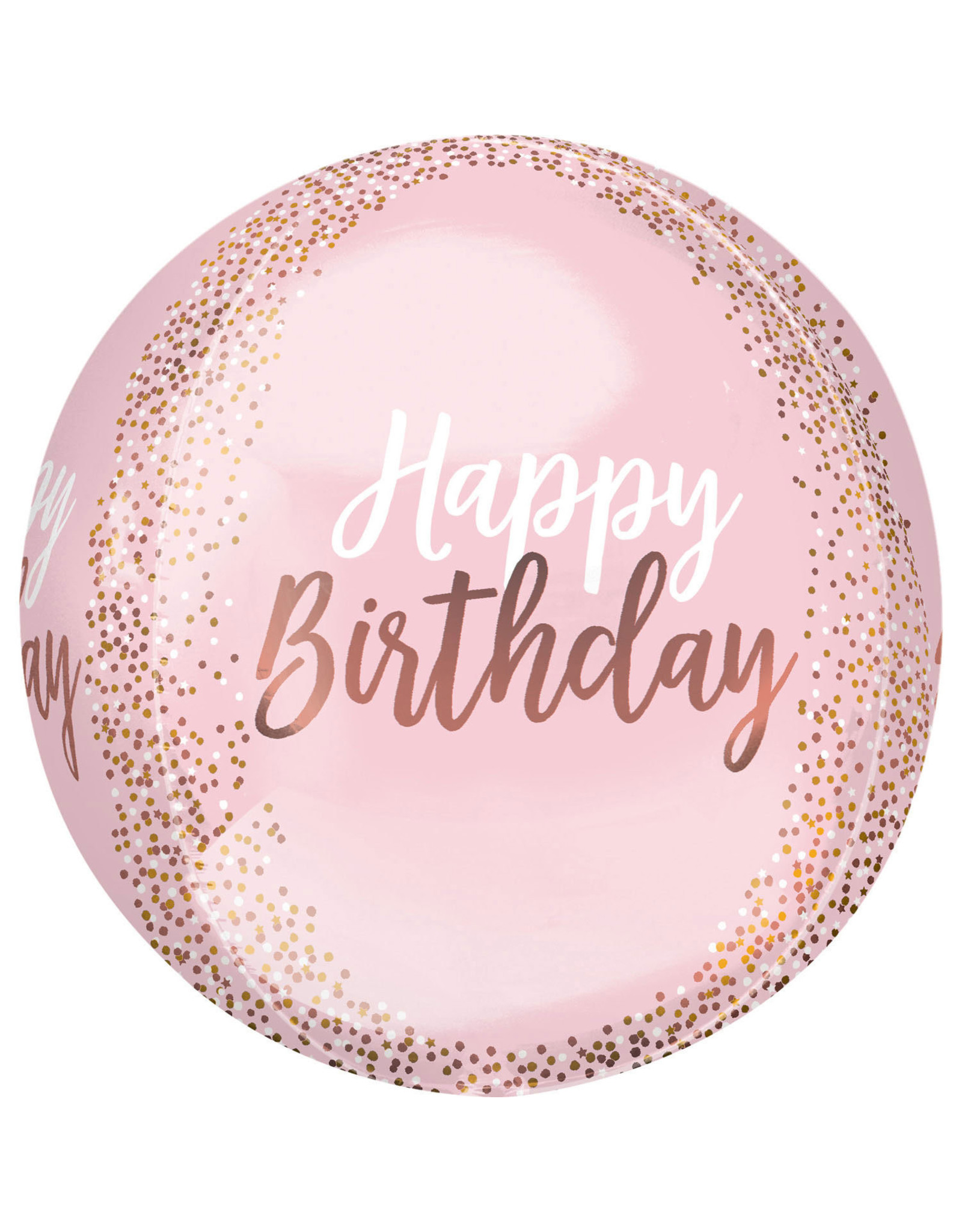 Folieballon orbz rose goud happy birthday 38 x 40 cm