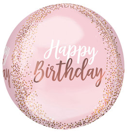 Folieballon orbz rose goud happy birthday 38 x 40 cm