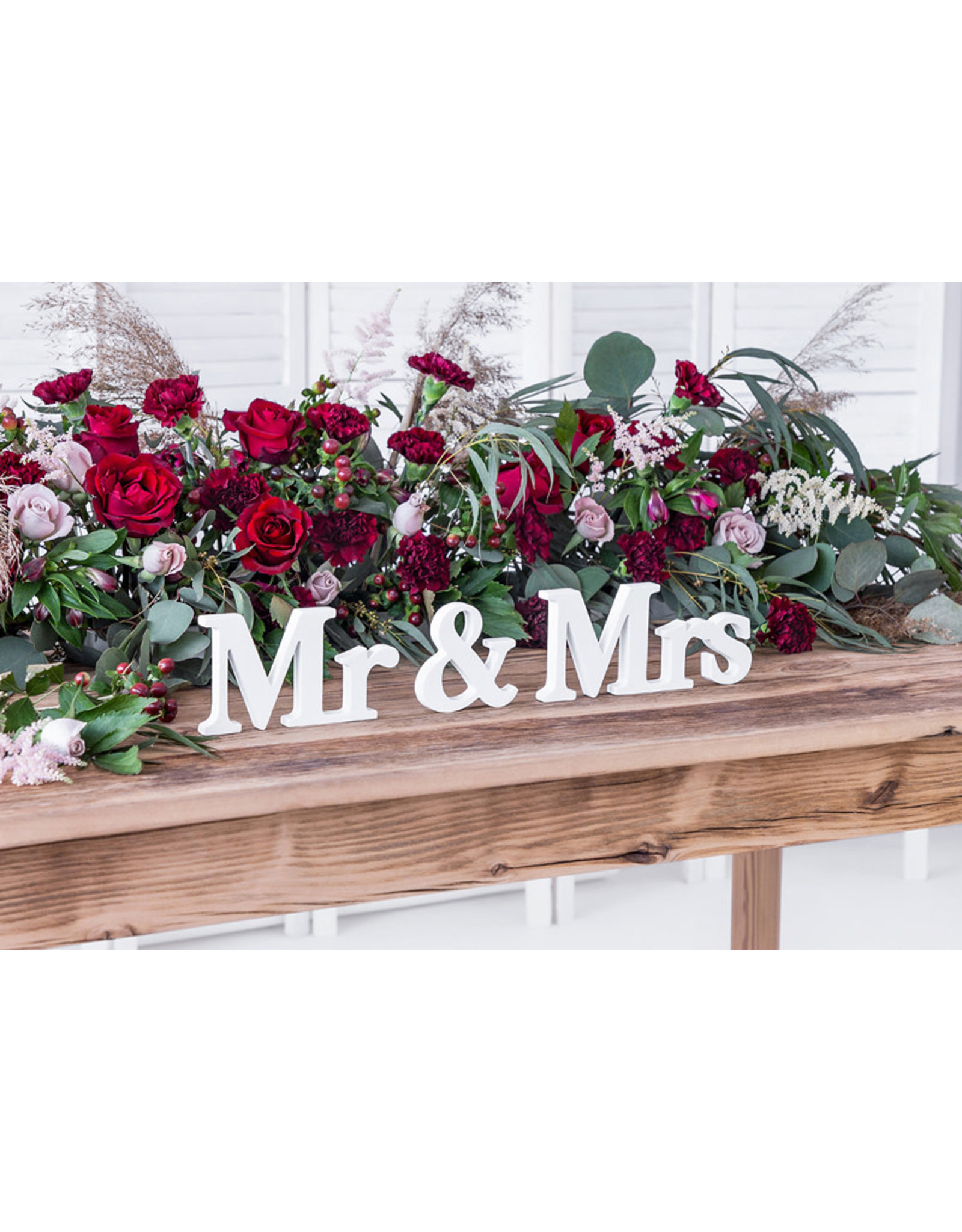 MR & MRS houten inscriptie wit