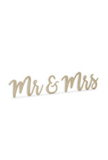 MR & MRS houten inscriptie goud glitter