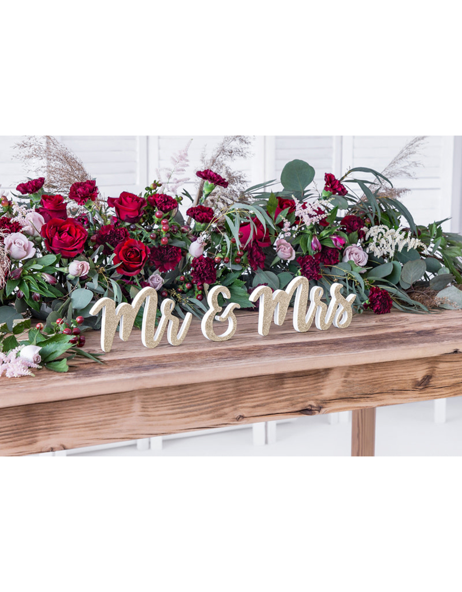 MR & MRS houten inscriptie goud glitter