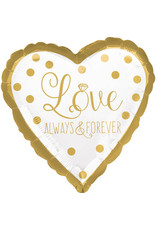 Folieballon love always & forever wit/goud 43 cm