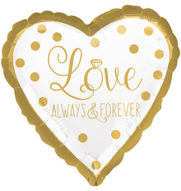 Folieballon love always & forever wit/goud 43 cm