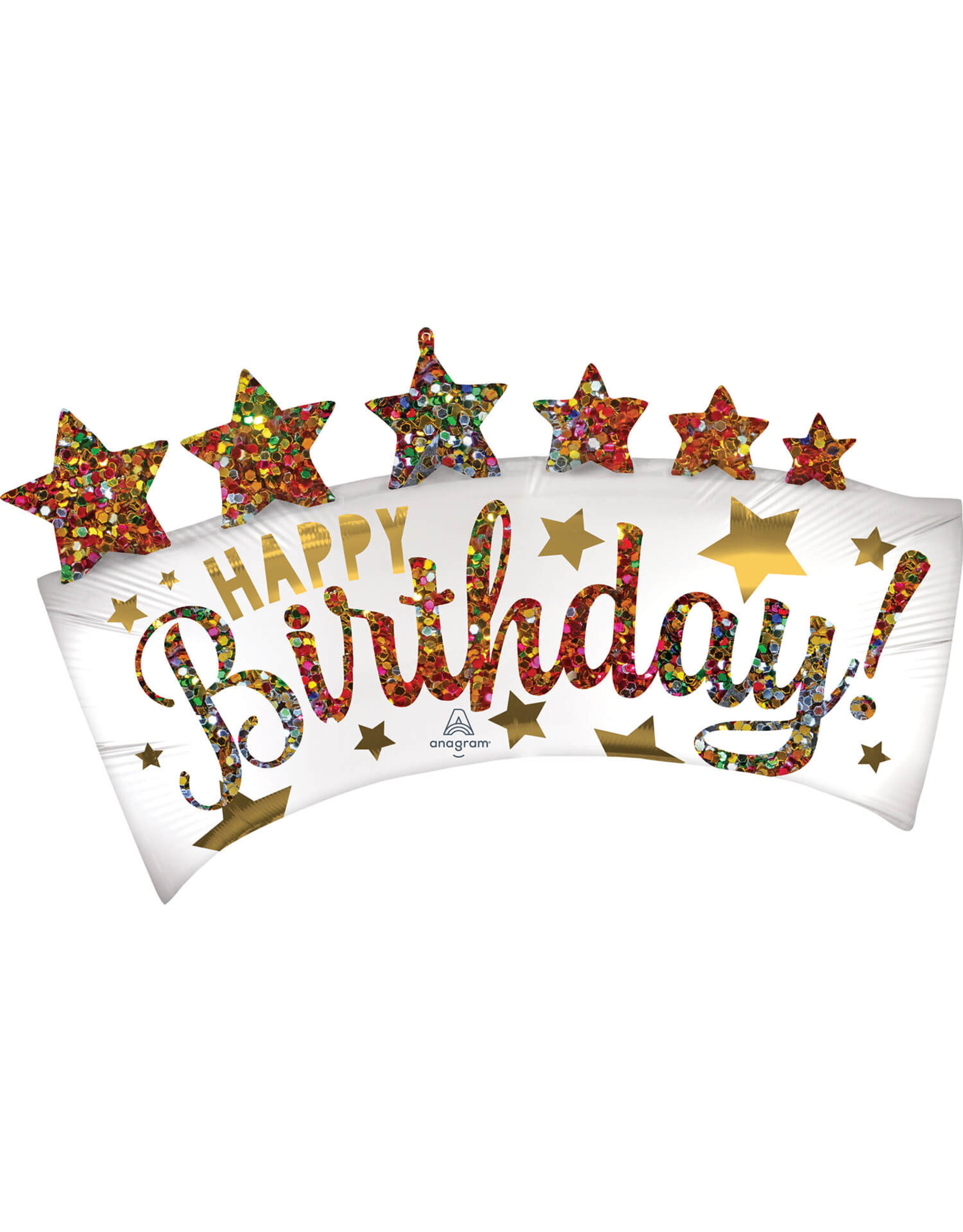 Folieballon supershape glitter banner happy bday 86 x 48 cm