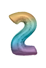 Folieballon pastel regenboog cijfer 2 86 cm Folieballon pastel regenboog cijfer 2 86 cm