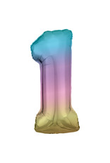 Folieballon pastel regenboog cijfer 1 86 cm