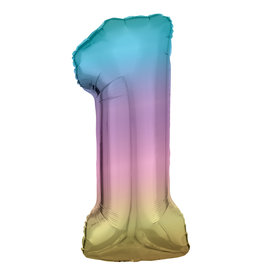 Folieballon pastel regenboog cijfer 1 86 cm
