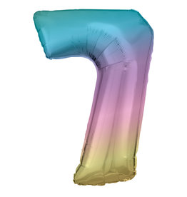 Folieballon pastel regenboog cijfer 7 86 cm