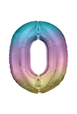 Folieballon pastel regenboog cijfer 0 86 cm
