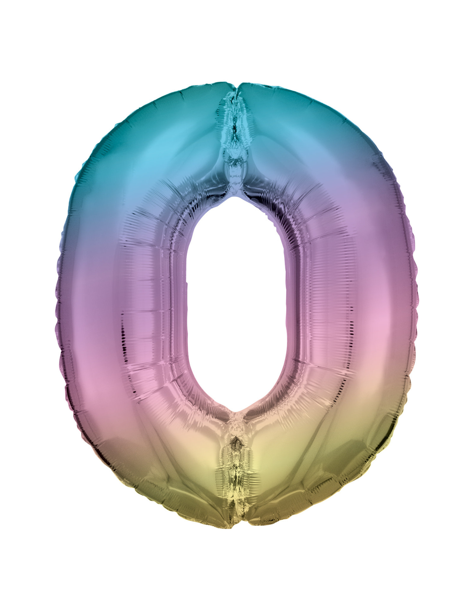 Folieballon pastel regenboog cijfer 0 86 cm