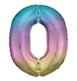 Folieballon pastel regenboog cijfer 0 86 cm