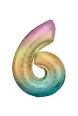 Folieballon pastel regenboog cijfer 6 86 cm