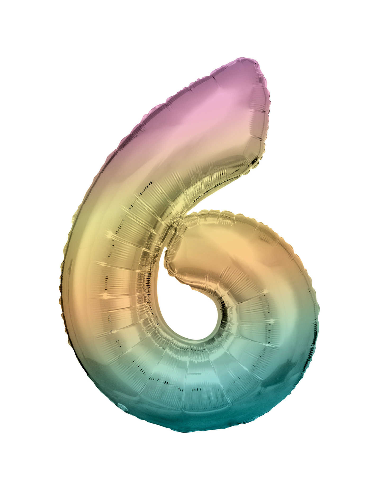 Folieballon pastel regenboog cijfer 6 86 cm