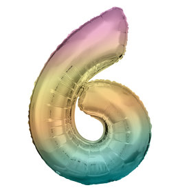 Folieballon pastel regenboog cijfer 6 86 cm