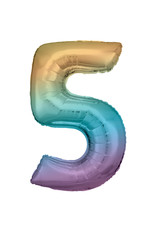 Folieballon pastel regenboog cijfer 5 86 cm Folieballon pastel regenboog cijfer 5 86 cm