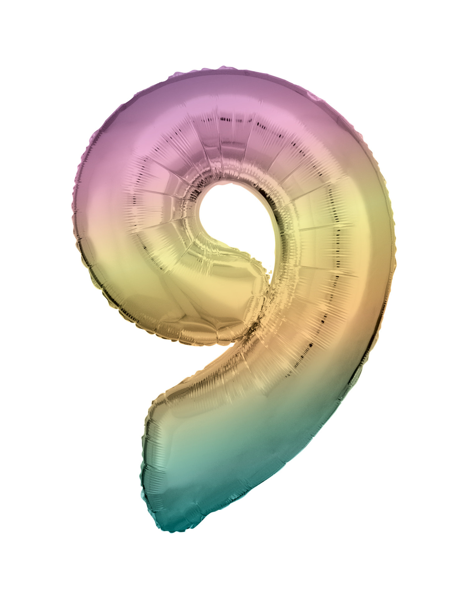 Folieballon pastel regenboog cijfer 9 86 cm