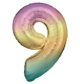 Folieballon pastel regenboog cijfer 9 86 cm