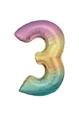 Folieballon pastel regenboog cijfer 3 86 cm Folieballon pastel regenboog cijfer 3 86 cm