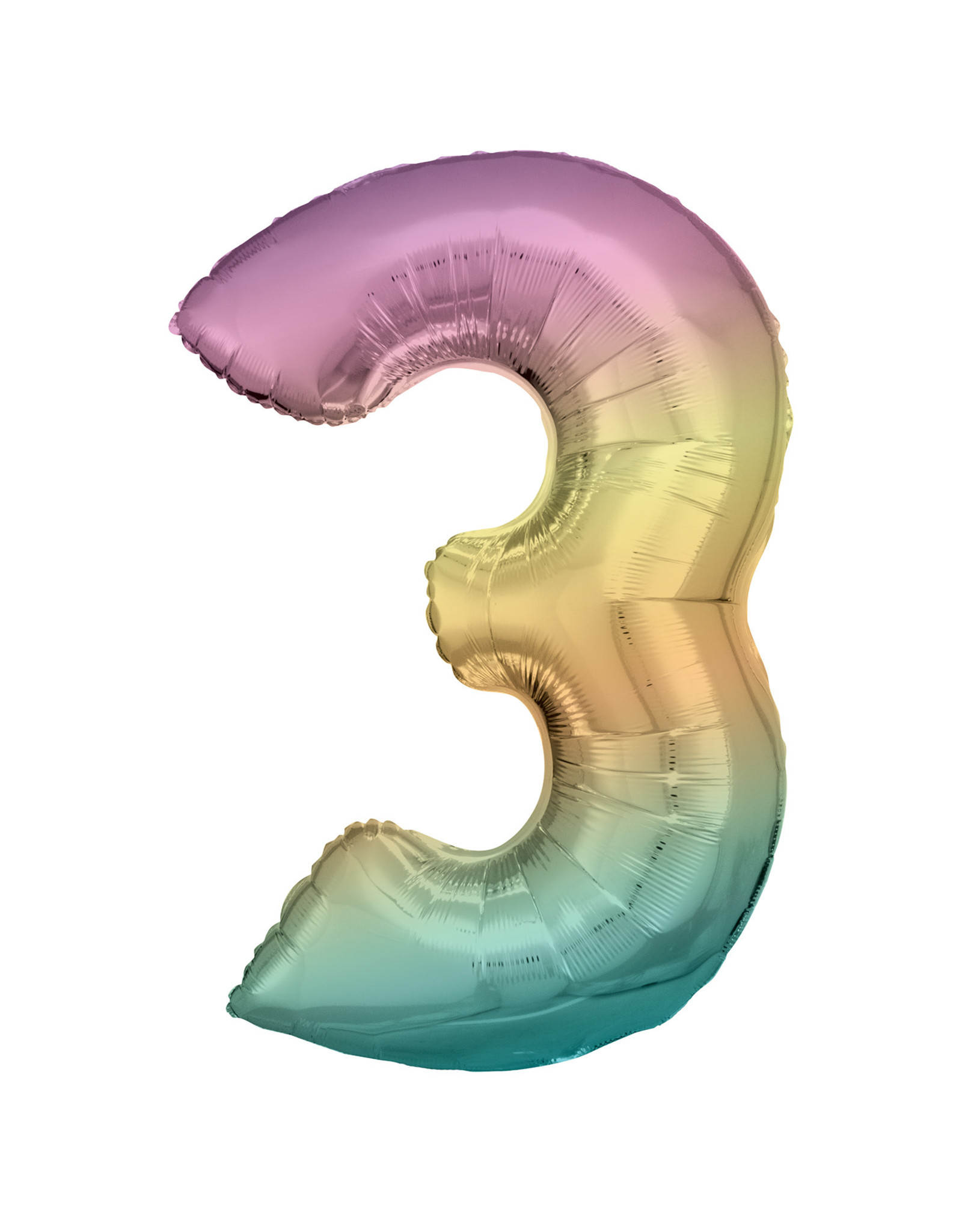 Folieballon pastel regenboog cijfer 3 86 cm