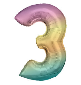 Folieballon pastel regenboog cijfer 3 86 cm