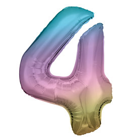 Folieballon pastel regenboog cijfer 4 86 cm