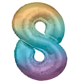 Folieballon pastel regenboog cijfer 8 86 cm