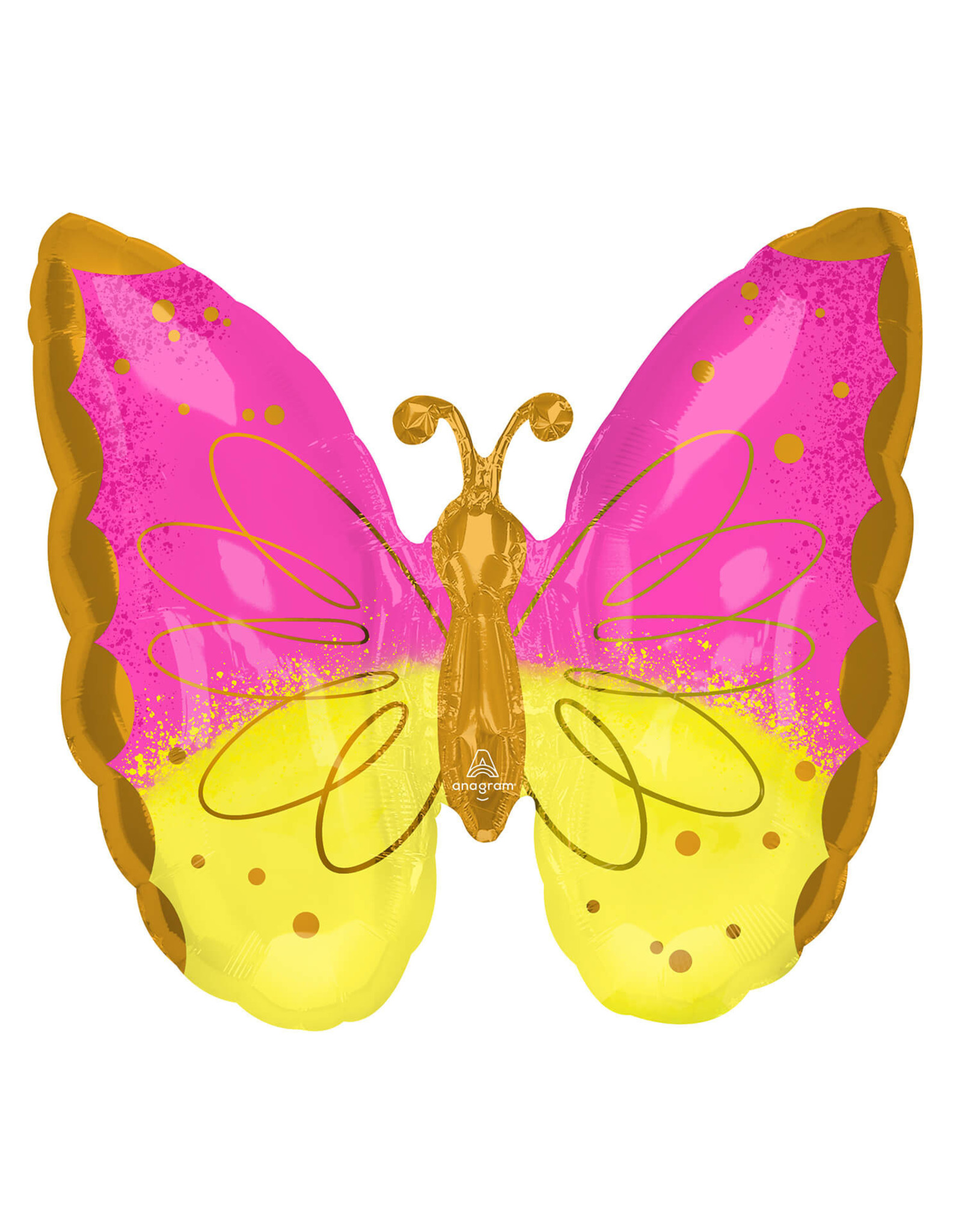 Folieballon supershape vlinder geel/roze/goud 63 x 63 cm