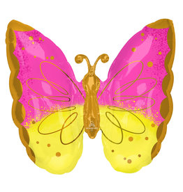 Folieballon supershape vlinder geel/roze/goud 63 x 63 cm