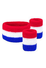 Boland zweetbandjes + hoofdband rood wit blauw