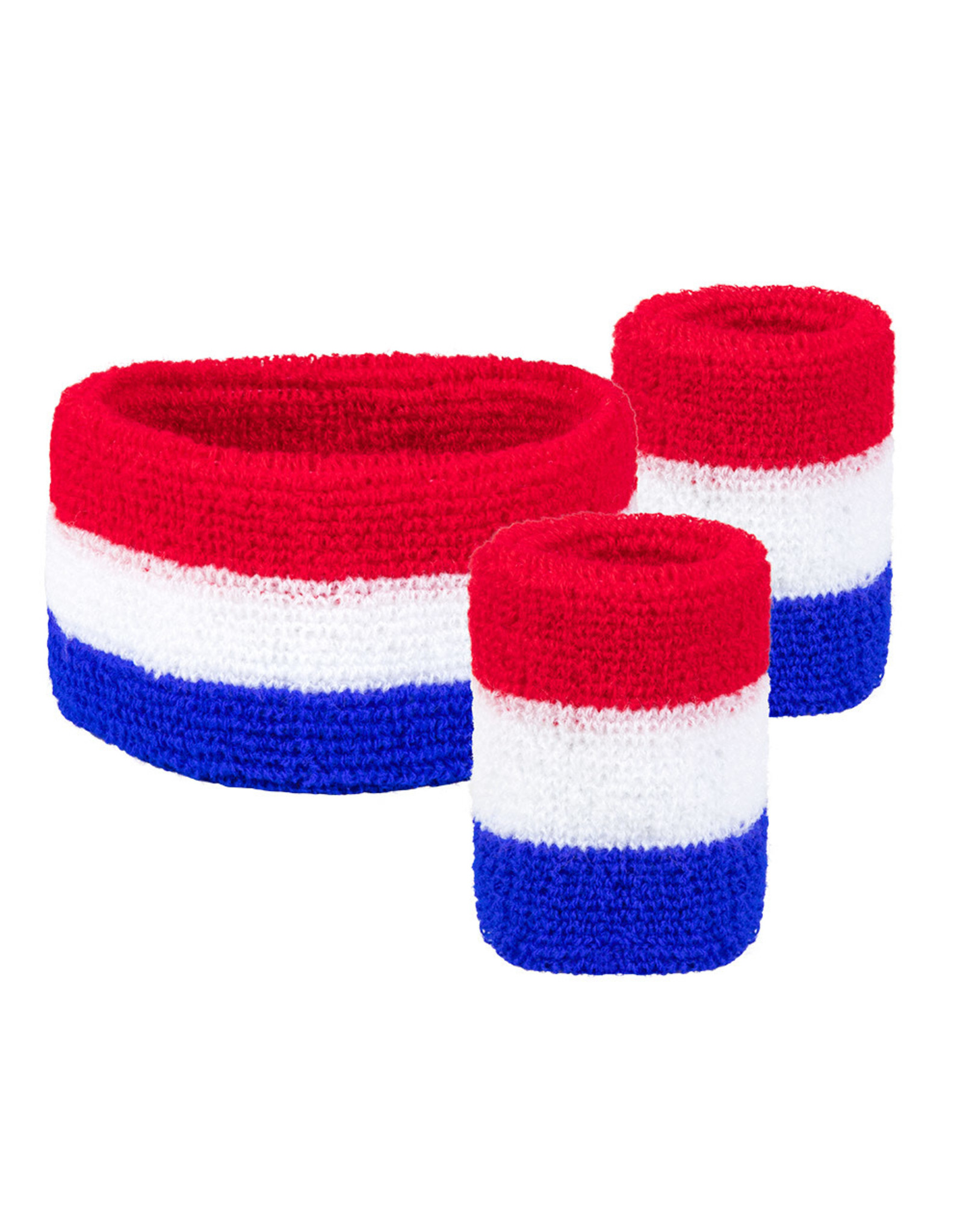 Boland zweetbandjes + hoofdband rood wit blauw